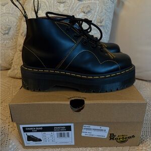 Dr. Martens Black Platform Boots with Yellow Stitching